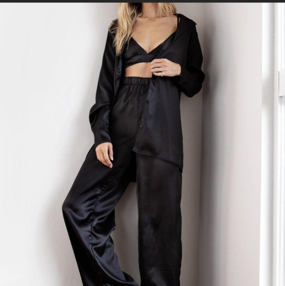 3 piece silky pajama set